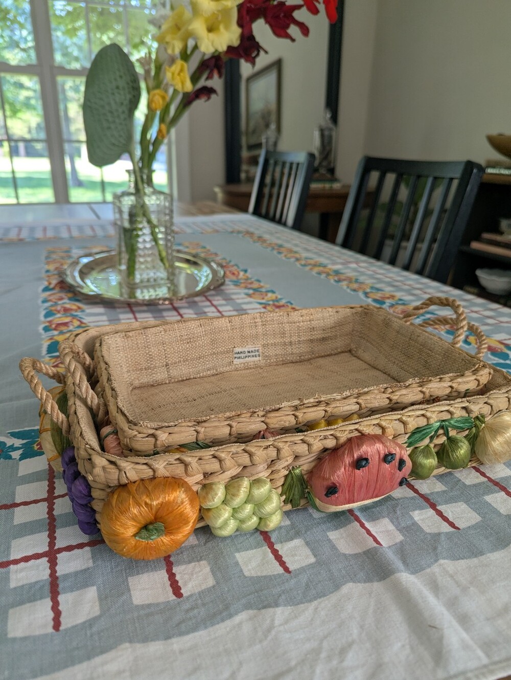 Set Of 2 Nesting Raffia Fruit Tray Basket  Handmade in Philippines Vintage